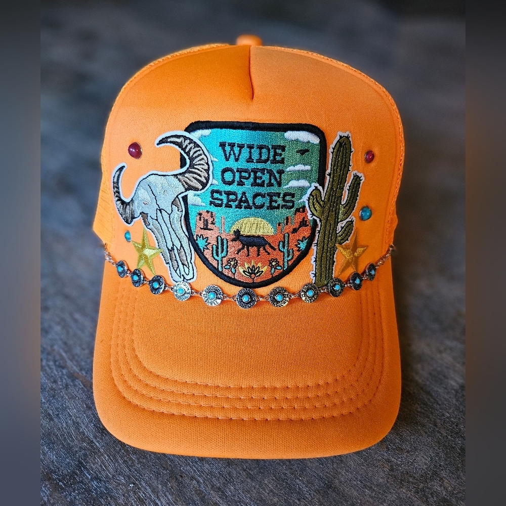 NWT Orange Embroidered Cap with Western Design
